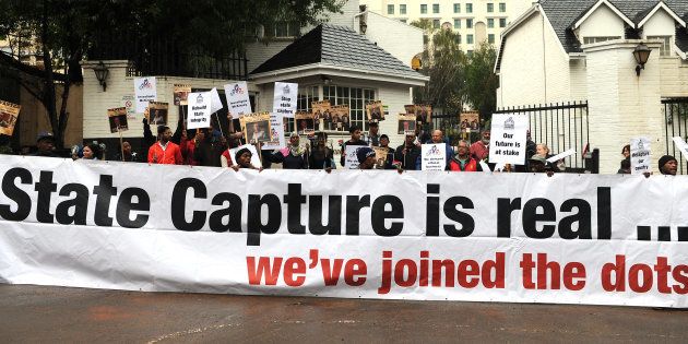 Future SA supporters picket outside the McKinsey offices on October 05, 2017 in Sandton, South Africa.