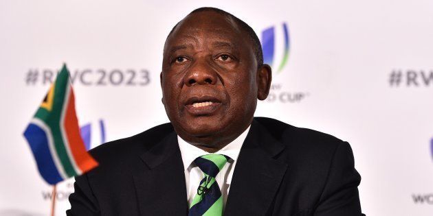 President Cyril Ramaphosa at a press conference after South Africa presented its bid to host the 2023 Rugby World Cup in London on September 25 2017.