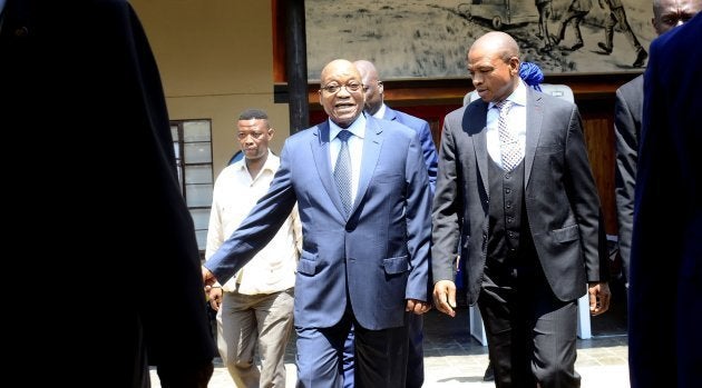 North West Premier Supra Mahumapelo and President Jacob Zuma during the unveiling of a monument dedicated to Zuma.