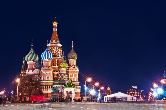 Red Square with St.Basil Cathedral in Moscow at night.