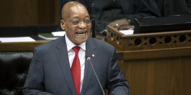 South African President Jacob Zuma, laughs as he answers questions arising from the debate on his State of the Nation Address (SONA) last week, on February 19, 2015 at the parliament in Cape Town.