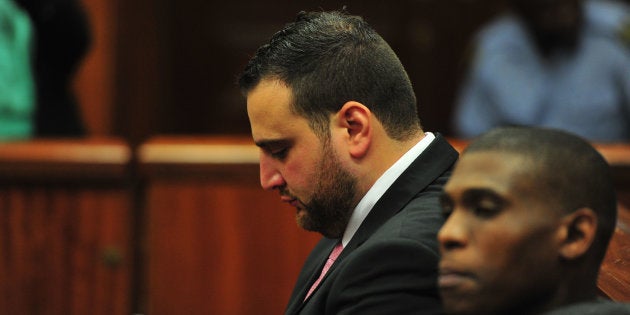 PORT ELIZABETH, SOUTH AFRICA 16 OCTOBER: (SOUTH AFRICA OUT): Christopher Panayiotou during his trial at the Port Elizabeth High Court on 16 October, 2017 in Port Elizabeth, South Africa. Panayiotou and his co-accused, Sinethemba Nenembe and Zolani Sibeko, have been found guilty of conspiring, kidnapping, robbing and killing Panayiotou's wife Jayde. (Photo by Lulama Zenzile/Foto24/Gallo Images/Getty Images)