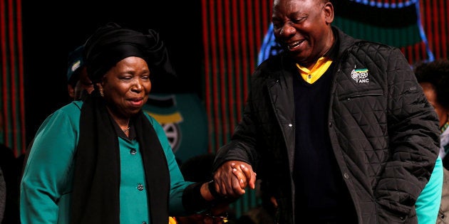 Nkosazana Dlamini-Zuma chats with Deputy President Cyril Ramaphosa ahead of the African National Congress 5th National Policy Conference at the Nasrec Expo Centre in Soweto, South Africa, June 30, 2017.