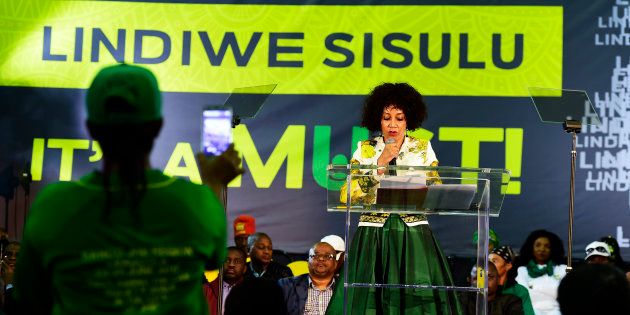 Human Settlements Minister Lindiwe Sisulu addresses the audience during a Nelson Mandela lecture in Kliptown, Soweto on July 22, 2017 in Johannesburg, South Africa. Sisulu launched her presidential campaign Themed Its a must, at the historic Walter Sisulu square in Kliptown. (Photo by Elizabeth Sejake/Foto24/Gallo Images/Getty Images)