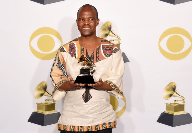 Msizi Shabalala received the fifth Grammy on behalf of Ladysmith Black Mambazo, winners of Best World Music Album for 'Shaka Zulu Revisited: 30th Anniversary Celebration'. Photo: by Michael Loccisano/Getty Images for NARAS