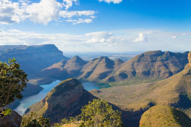 Lake near the Three Rondavels, from Blyde River Canyon, South Africa. Famous landmark. African panorama