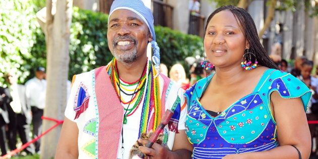 Chief Mwelo Nonkonyana and his wife Makhalmeshe at the opening of Parliament in 2012.