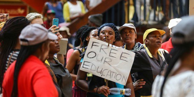 A group of the #FeesMustFall supporters at Wits University in Johannesburg protest in April 2016 over students losing out on state funding.