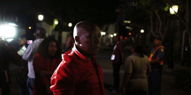 South African opposition party Economic Freedom Fighters (EFF) Leader Julius Malema looks on after he was removed from the Parliament during the ceremony of the State Of The Nation Address (Sona) at the parliament in Cape Town, on February 9, 2017.