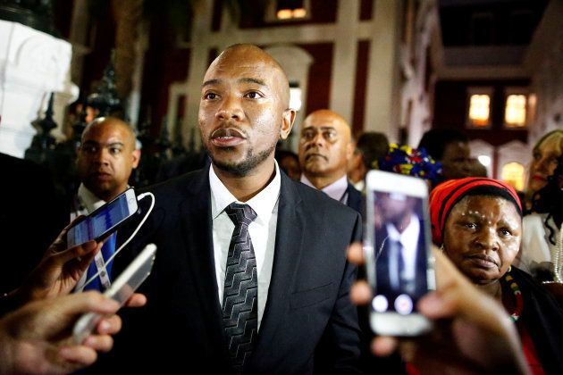 Leader of the Democratic Alliance Mmusi Maimane speaks with members of the media after leaving President Jacob Zuma's State of the Nation Address.