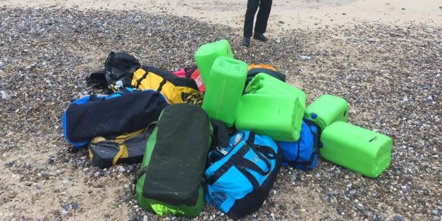 Holdalls containing cocaine washed up on Hopton Beach, near Great Yarmouth in eastern England.