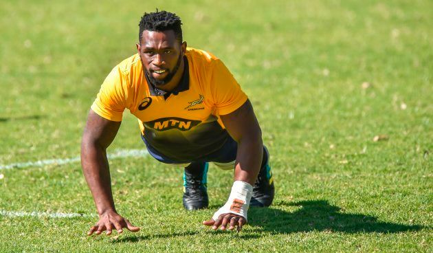 South African flanker Siya Kolisi, the first black Test captain, who will lead South Africa in a three-Test series against England in June, attends the first Springbok training session on May 28 2018 at St Stithians College in Johannesburg.