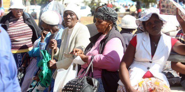 A group of pensioners still in shock after a robbery on May 03, 2016 in Soweto, South Africa. One pensioner was shot dead and a security officer was wounded during the robbery at the Sassa offices in Diepkloof.