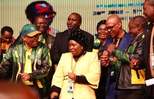 President Jacob Zuma and Nkosazana Dlamini-Zuma sing and dance during the African National Congress (ANC) 5th national policy conference at the Nasrec Expo Centre on July 05, 2017 in Johannesburg, South Africa.