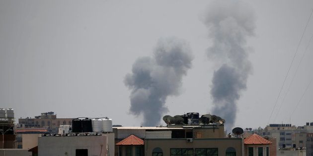 Smoke rises following an Israeli air strike in Gaza May 29, 2018.
