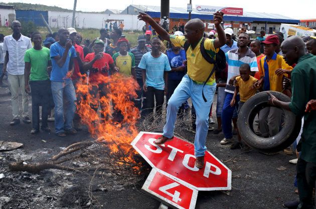Protesters take part in a service-delivery protest in Mabopane, North West. February 7 2014.