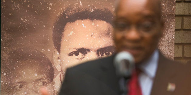 President Jacob Zuma during his visit the Kgosi Mampuru Correctional Centre to lay a wreath at the cell of liberation struggle hero Steve Bantu Biko on September 12, 2017 in Pretoria, South Africa.