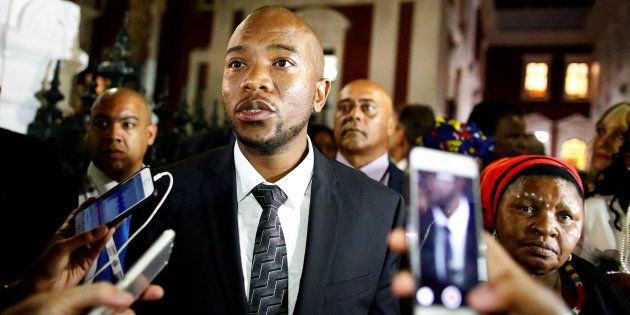 Leader of the Democratic Alliance Mmusi Maimane speaks with members of the media after leaving President Jacob Zuma's State of the Nation Address (SONA) to a joint sitting of the National Assembly and the National Council of Provinces in Cape Town, South Africa February 9, 2017.
