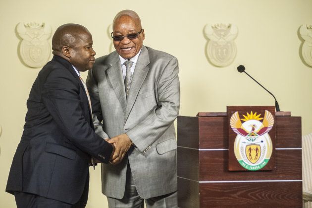 Des van Rooyen and President Jacob Zuma after Van Rooyen was sworn in as minister of finance on Thursday, December 10, 2015.