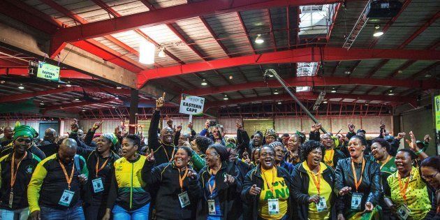 South African ruling party African National Congress branches delegates sing and dance ahead of the Fifth Annual Policy Conference in Johannesburg on June 30, 2017.