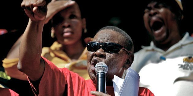 Dr Blade Nzimande of SACP addresses members of COSATU and other trade unions during a protest march on March 7, 2012 in Durban, South Africa.