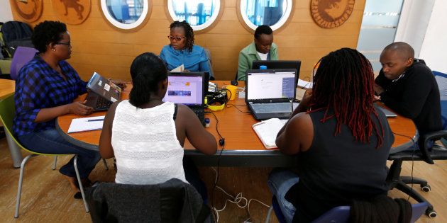 Entrepreneurs work on their projects at Nailab, a Kenyan firm that supports technology startups.
