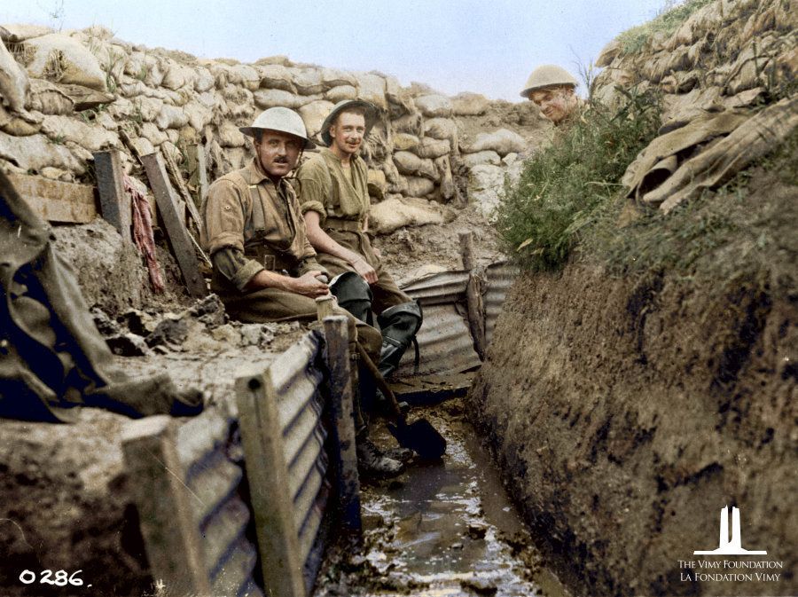 Draining Trenches. 22nd Infantry Battalion (French Canadian). July 1916. Colourized for the first time by Canadian Colour and the Vimy Foundation.