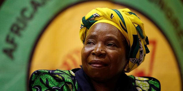 Former African Union chairperson Nkosazana Dlamini-Zuma reacts before addressing a lecture to members of the African National Congress Youth League in Durban, South Africa, April 20, 2017.