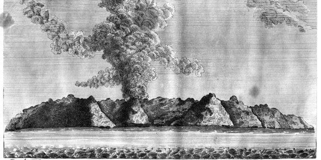 'View of the volcano on Barren Island', Andaman Islands, 1799. The first recorded eruption of the volcano occurred in 1787. A print from Asiatic Researches or Transactions of the Society Instituted in Bengal, for Inquiring into the History and Antiquities, the Arts, Sciences and Literature of Asia, Vol IV, by J Sewell, Vernor and Hood, J Cuthell, J Walker, R Lea, Lackington, Allen and Co, Otridge and Son, R Faulder and J Scatchered, 1799.