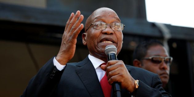 Jacob Zuma addresses his supporters outside the high court in Durban after his first court appearance on the current charges on April 6 2018.