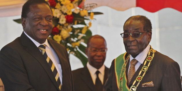 Zimbabwe's President Robert Mugabe and recently fired Vice-President Emmerson Mnangagwa.