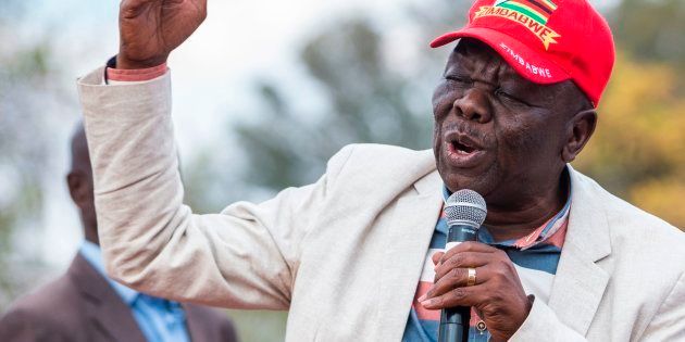 Zimbabwean opposition leader Morgan Tsvangirai of the Movement for Democratic Change (MDC) addresses supporters on August 5, 2017 in Harare.