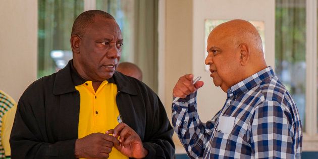 Deputy President Cyril Ramaphosa, left, with Finance Minister Pravin Gordhan at an ANC meeting in January 2016.