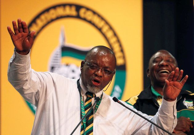 National Chairperson of the African National Congress (ANC) Gwede Mantashe gestures at the end of the 54th National Conference of the ruling ANC at the Nasrec Expo Centre in Johannesburg, South Africa, December 21, 2017. REUTERS/Siphiwe Sibeko