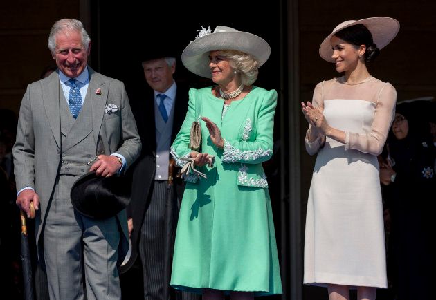 Prince Charles, Camilla, Duchess of Cornwall, and Meghan Markle during The Prince of Wales' 70th Birthday Patronage Celebration held at Buckingham Palace on May 22.