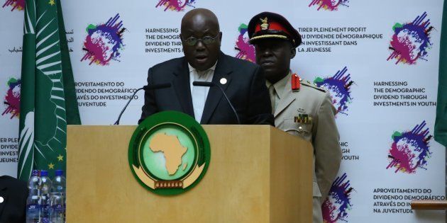 President of Ghana Nana Akufo-Addo delivers a speech during closing ceremony of 28th African Union Summit in Addis Ababa, Ethiopia.