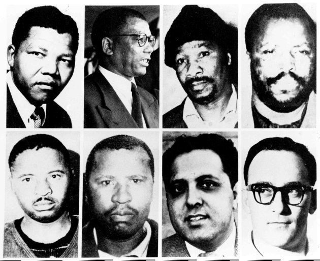 Rivonia trialists, with their names written in by hand, is seen on the wall in Mayibuye Centre in Cape Town. From L to R on the top row are Nelson Mandela, Walter Sisulu, Gowan Mbeki and Raymond Mhlaba and on the bottom row are Elias Motsoaledi, Andrew Mlangeni, Ahmed Kathrada adn Dennis Goldberg.