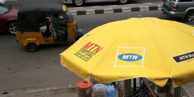 An MTN call point alongsie a road in Lagos, Nigeria, in 2015.