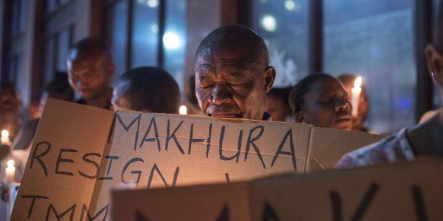 Demonstrators gathered in February 2017 in front of Gauteng Premier David Makhura's office, protesting the death of psychiatric patients sent from Life Esidimeni hospital to civil society organisations which failed to care for them properly.