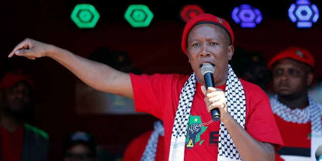 Julius Malema addresses his supporters, outside the Israeli embassy in Pretoria, South Africa, November 2, 2017.