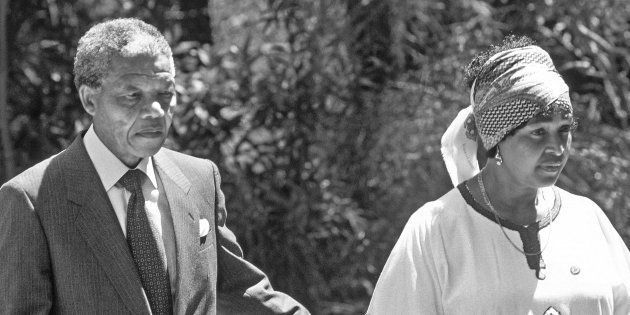 SOUTH AFRICA - AUGUST 28: Cape Town, South Africa. ANC president Nelson Mandela strolling in the garden of Archbishop Desmond Tutu's home in Bishopscourt, with his wife, Winnie Mandela. (Photo by Media24/Gallo Images/Getty Images)