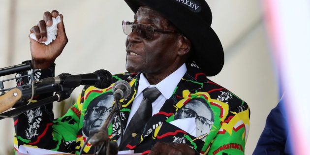 President Robert Mugabe speaks to supporters gathered to celebrate his 93rd birthday at Matopas near Bulawayo, Zimbabwe, February 25, 2017.