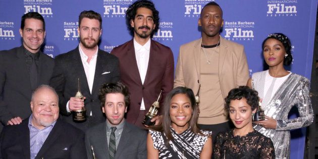 Actors Dev Patel, Mahershala Ali, Janelle Monáe, Naomie Harris and Ruth Negga -- pictured here with Aaron Taylor-Johnson, Stephen Henderson and Simon Helberg at the Santa Barbara Film Festival -- are some of the actors up for Oscars on Sunday.