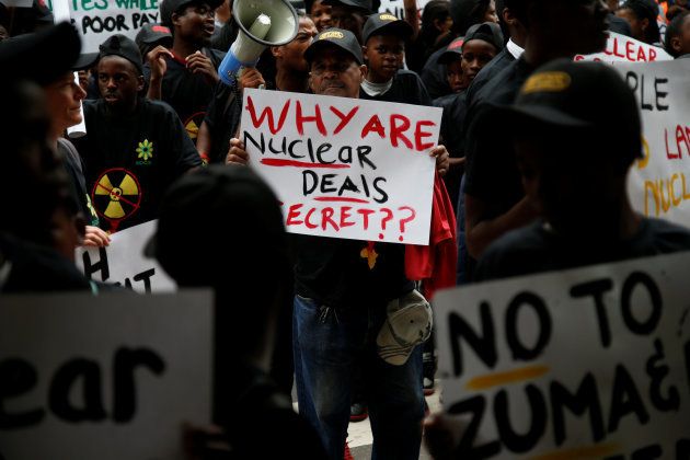 Environmental activists protest against the use of nuclear power in Durban, South Africa, December 14, 2016.