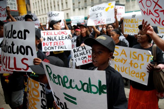 Environmental activists protest against the use of nuclear power in Durban, South Africa, December 14, 2016.