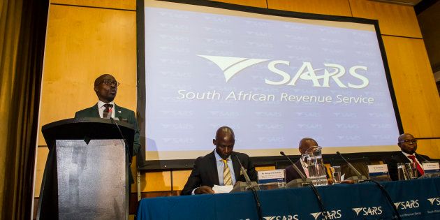 Finance Minister Malusi Gigaba during the South African Revenue Services' preliminary revenue collection results announcement on April 03, 2017 in Pretoria, South Africa. SARS commissioner Tom Moyane revealed the revenue collected R1.14-trillion during the 2016/17 fiscal year.