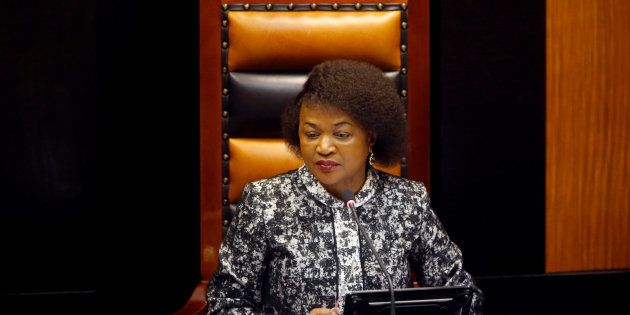 Parliamentary Speaker Baleka Mbete listens during a debate in Cape Town, South Africa April 5, 2016. Picture taken April 5, 2016.