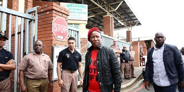 Economic Freedom Fighters (EFF) leader Julius Malema arrives at the Westville Prison to visit #FeesMustFall activist Bonginkosi Khanyile on January 08, 2017 in KwaZulu-Natal, South Africa. Malema said his party will ensure the release of KwaZulu-Natal #FeesMustFall activist Bonginkosi Khanyile.