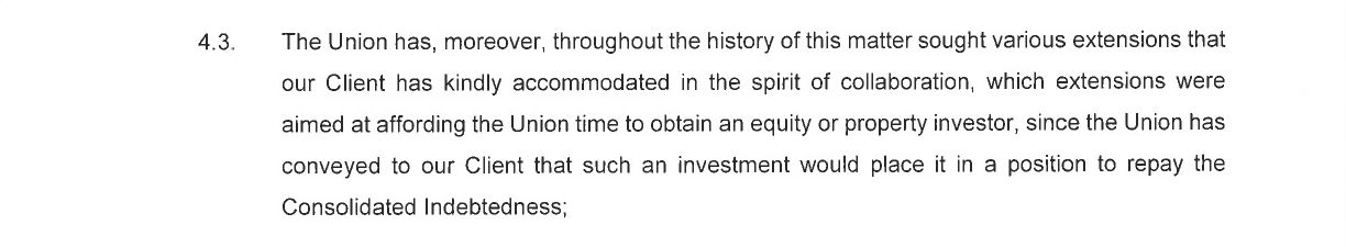 An extract from the letter by attorneys ENSAfrica on behalf of Remgro to the Western Province Rugby Football Union.