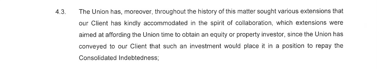 An extract from the letter by attorneys ENSAfrica on behalf of Remgro to the Western Province Rugby Football Union.